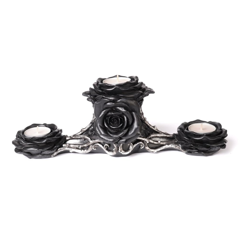 DISCONTINUED!! Alchemy Gothic Black Rose Tea Light Candle Holder - Picture 4 of 5